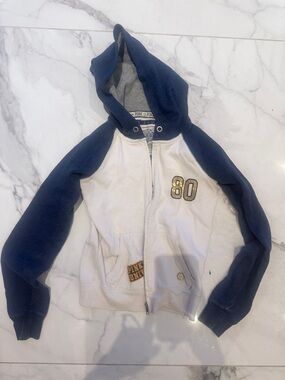 Pink Platinum Navy & White Hooded Zip-Up Sweatshirt with '80' Patch